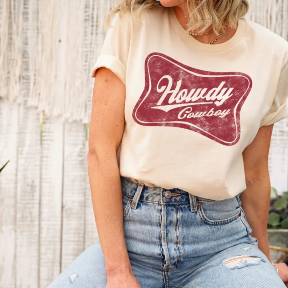 Howdy Cowboy T-Shirt (Comfort Color- Ivory) New